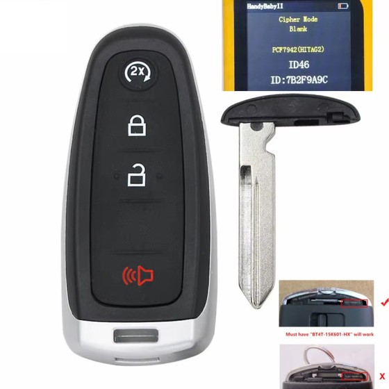 2011-2019 Ford / 4-Button Smart Key / PEPS / PN: 164-R8091 / M3N5WY8609 (AFTERMARKET)